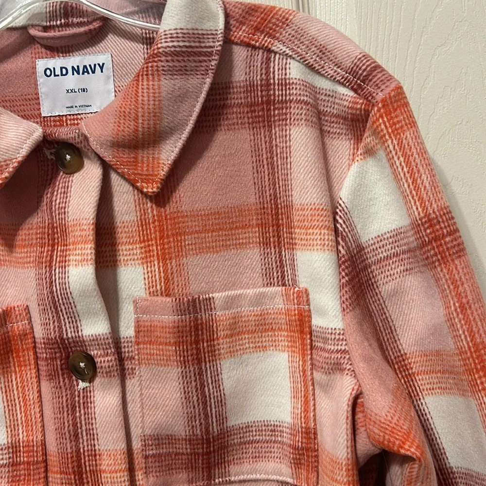 OLD NAVY Girls Pink & Orange Plaid Shacket NWT Size XXL 18